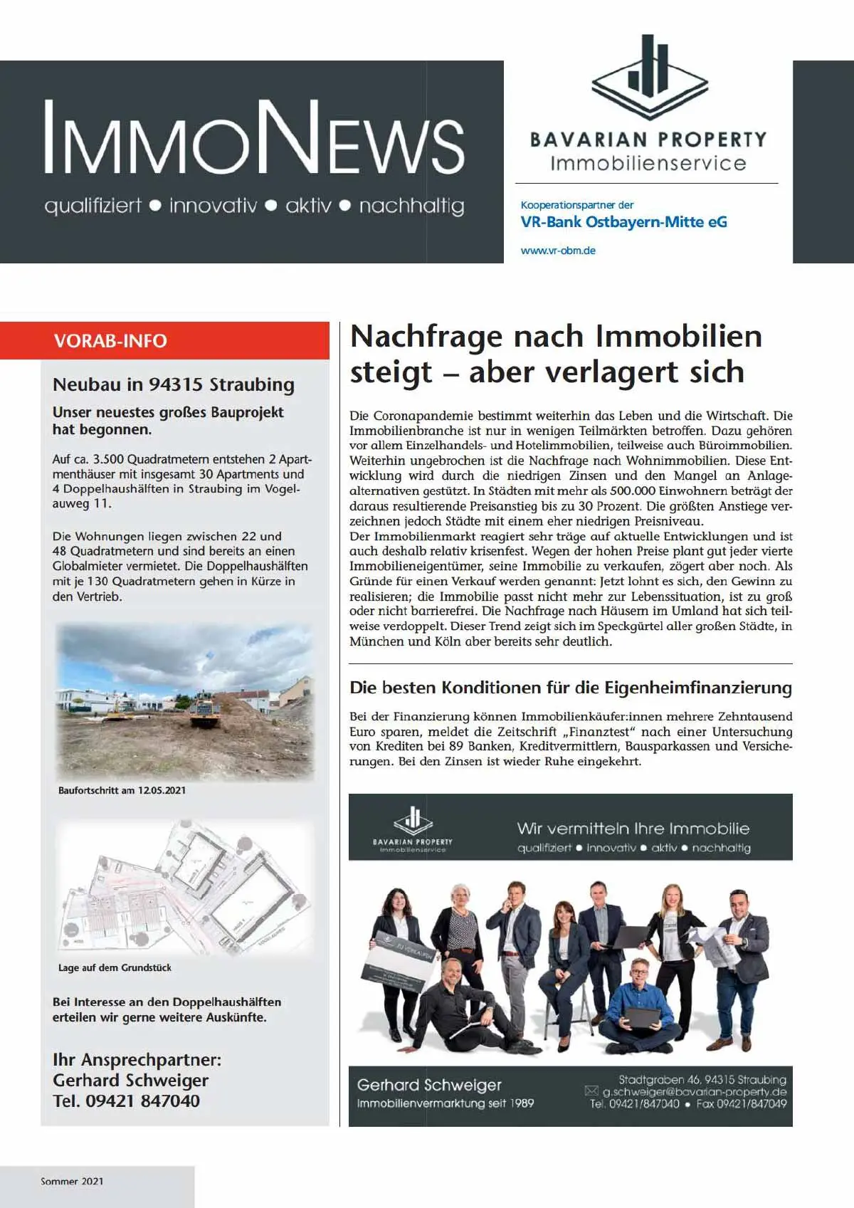 ImmoNews Sommer 2021: „Nachfrage nach Immobilien steigt – aber verlagert sich“, Neubau in Straubing